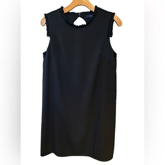 Eclair Sz XS Little Black Dress Ruffle Collar & Sleeves Button Keyhole Back - Picture 1 of 8